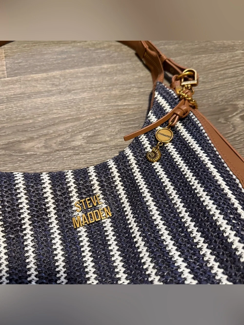steve madden faux leather coastal stripe woven slouchy hobo shoulder bag